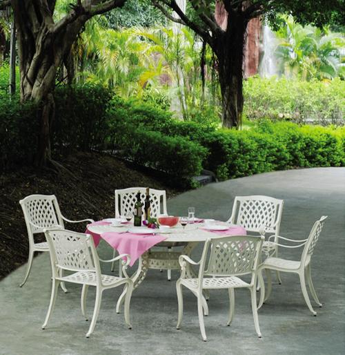厂家订制铝制户外桌椅.庭院就餐桌椅 家具白色整套